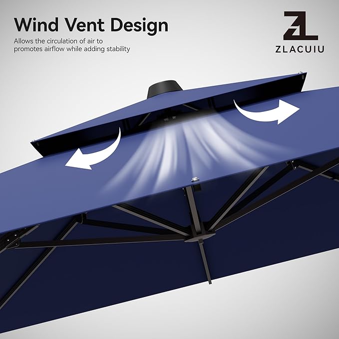 9x12FT Cantilever Patio Umbrella - Heavy Duty Double Layer Offset Design with 360° Rotation, Large Rectangle Sun Shade Umbrella for Garden, Deck, Pool, Backyard, Navy Blue