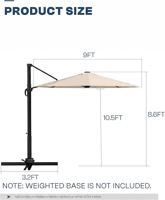 9 FT Round Cantilever Umbrella,Easy Tilt, Fade Resistant & 360° Rotation, Offset for Pool Deck Backyard Patiobeige (Base not Included)