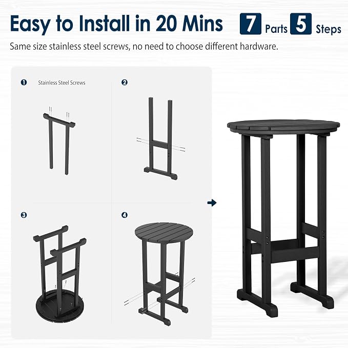 nalone 40" Outdoor Bar Table, All Weather HDPE Bar Height Patio Table Counter Round Patio Cocktail Bar Tables, Tall Bistro Pub Table for Deck, Porch, Backyard, Garden