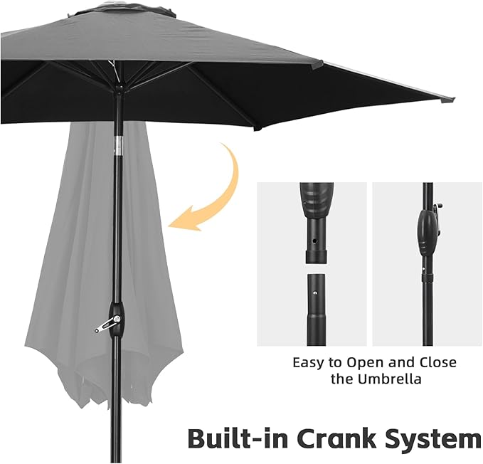 9ft Patio Umbrella Outdoor Portable Table Market Umbrella with Push Button Tilt/Crank,Black