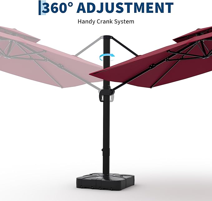 10x10 FT Square Outdoor Umbrella with Base, Cantilever Patio Umbrella with 360° Rotation & Adjustable Height, Heavy Duty Aluminum Umbrella Outdoor Patio for Garden Poolside,Burgundy Red