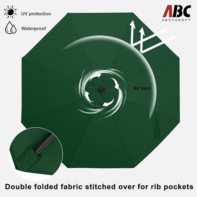 ABCCANOPY 9FT Outdoor Patio Umbrella, 8 Ribs Table Umbrella for Easy Set Up, Suitable for Garden, Lawn, Deck & Backyard (Green)
