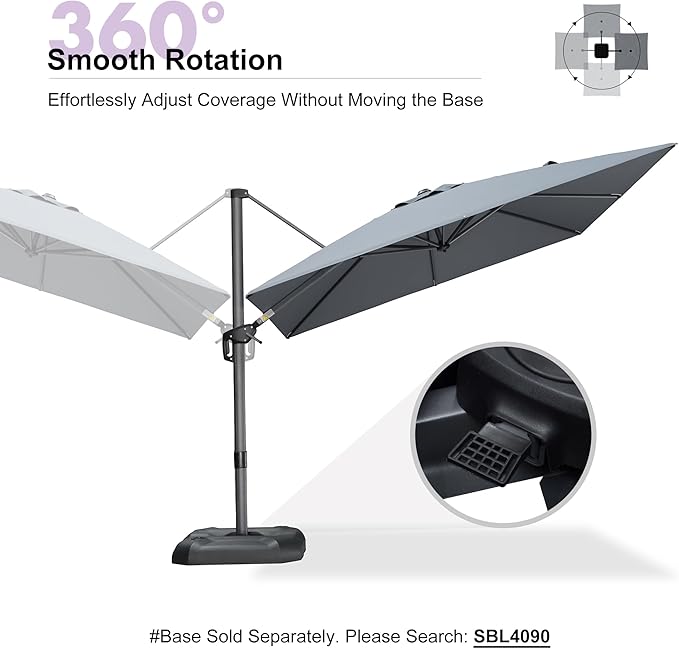 PURPLE LEAF 9'×9' Patio Umbrella with Base Outdoor Cantilever Umbrella with Cover Aluminum Square Offset Umbrella with 360-degree Rotation for Deck Pool Garden Light Grey