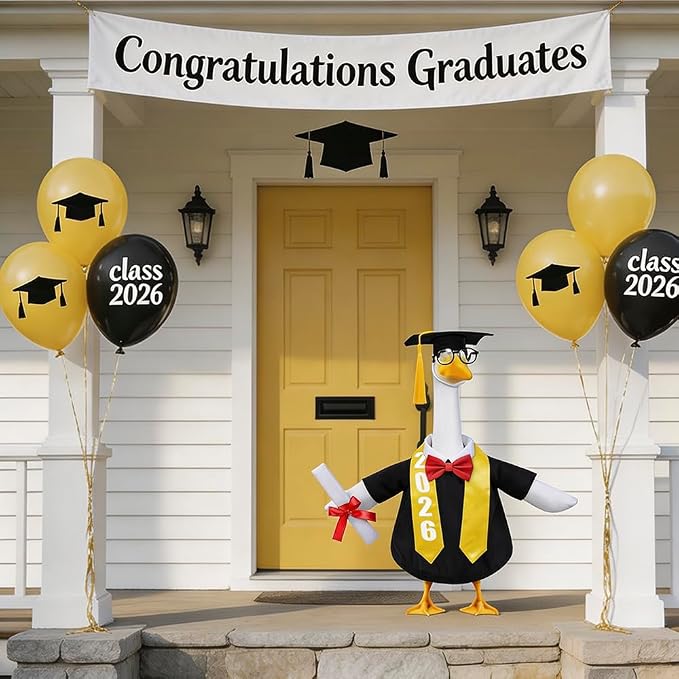 Celltestria Graduation Goose Outfits Black Graduation Porch Goose Costume Congrats Grad Cap Gown Stole Goose Clothes for 23" Geese Outdoor Patio Yard Lawn Garden Art Decoration