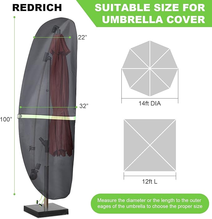 Cantilever Patio Umbrella Cover with Push Rod - Waterproof Patio Parasol Covers with Zipper for 9ft to 13ft Offset Outdoor Umbrellas