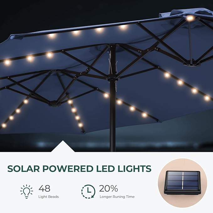 HOMSHADE Double Sided Patio Umbrellas - 13ft Solar Lights LED Lighted Outdoor Extra Large Market Table Umbrella with Base Included, Oversized Umbrella for Deck, Pool, Backyard