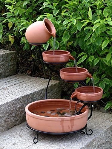 ASC Cascade Ceramic Solar Water Fountain Bowls 5 Tierd with Panel Pump Cascading Garden Decoration Bird Iron Frame