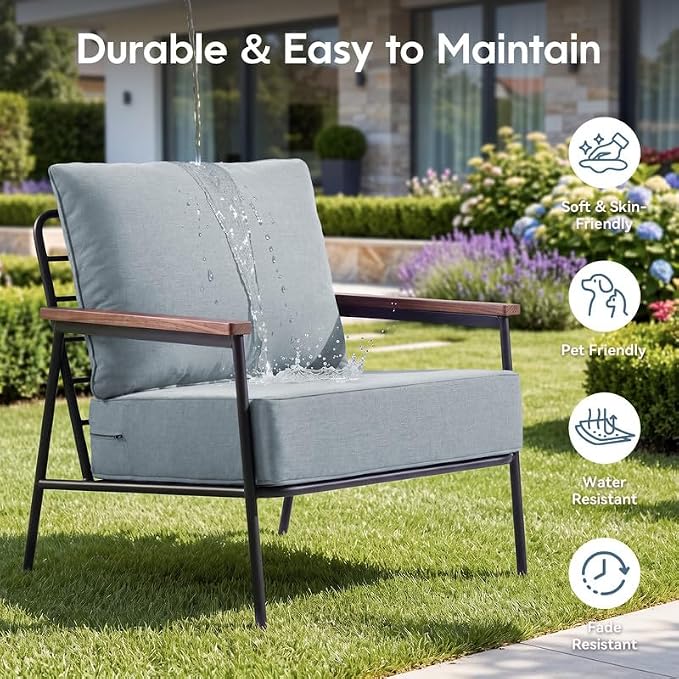 Luxury 22*24*6in Outdoor Patio Cushions, 1 Piece Sky Blue Outdoor Cushion | 6'' Thick Outdoor Cushions, Water-Resistant, Reversible, Removable Cover, for Patio Chairs Sofa Couch Loveseat