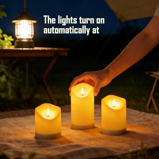 Nimiko Solar Outdoor Waterproof Flameless Candles - 3 Pack Solar & Battery Operated LED Candles, White (D3.25" x 4"/5"/6" Assorted Heights) for Garden, Patio, Outdoor Decoration