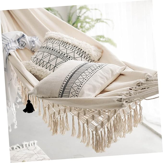 Sosoport Double Hammock Camping Hammock Boho Outdoor Furniture Swing Sleeping Bed Fashion Canvas