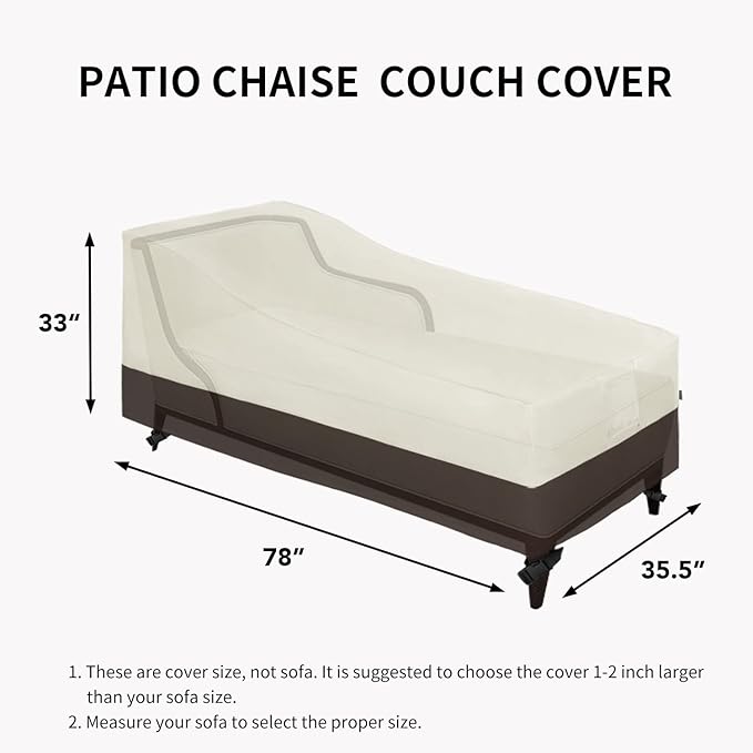 Easy-Going Waterproof Outdoor Chaise Lounge Cover, Heavy Duty Patio Lounge Chair Cover, Windproof Outdoor Furniture Cover with Air Vent (1 Pack-78Wx35.5Dx33H inch, Beige/Dark Brown)