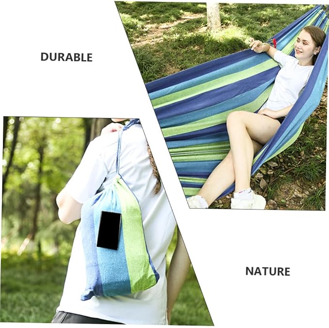 Double Hammock Canvas Swing for Outdoor Camping and Travel, Widened Portable Hanging Hammock with Thickened Blue Material, Suitable for Adults and Patio Garden Use