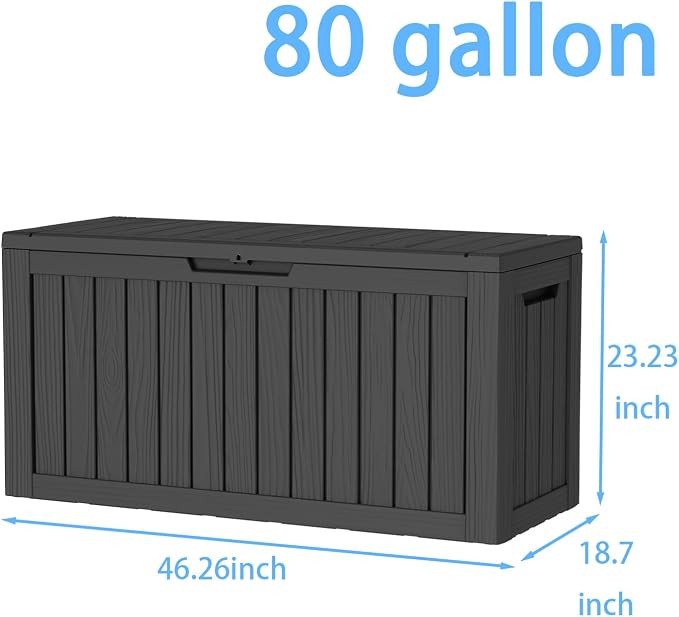 85 Gallon Outdoor Deck Box, Resin Waterproof Storage Box With Lockable Lid, UV-Resistant Multi-Purpose Outdoor Storage Bench for Patio Cushions, Garden Tools, Pool Accessories (Black)