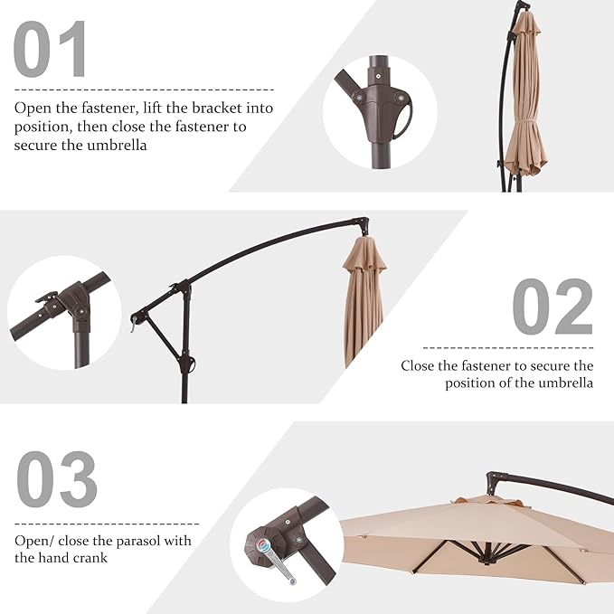 10FT Patio Umbrella, Outdoor Offset Cantilever Umbrella with Sturdy 8 Ribs and Reinforced Base, Easy Tilt Adjustment for Backyard Pool Garden,Beige