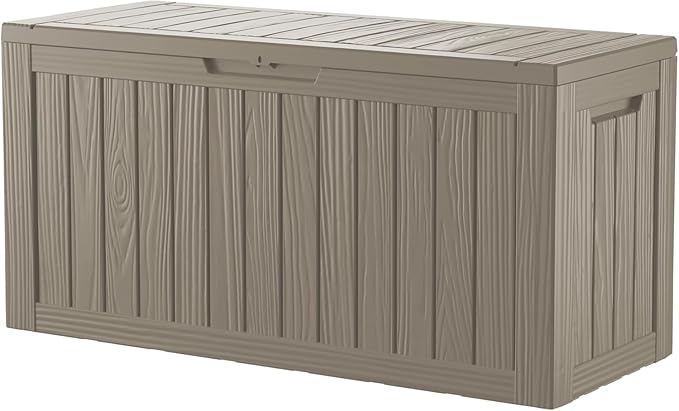 Outdoor Storage Box 80GAL Waterproof Resin Deck Box,UV-Resistant Lockable Delivery Bin for Garden Tools,Small Outside Cushions,Pool Accessories Supplies,Chest,Furniture,Package,Grey