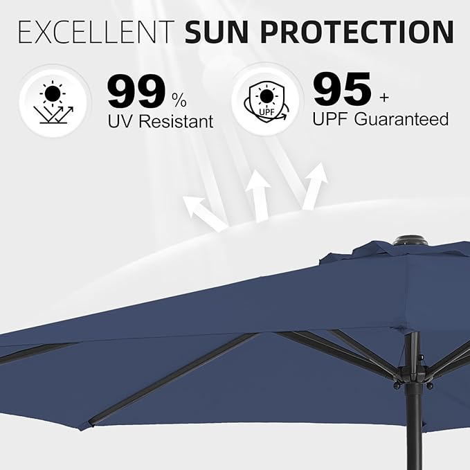 wikiwiki 7.5 FT Patio Umbrellas Outdoor Table Market Umbrella with Push Button Tilt/Crank, 6 Sturdy Ribs, Fade Resistant Waterproof POLYESTER DTY Canopy for Garden, Lawn, Deck, Backyard & Pool, Navy