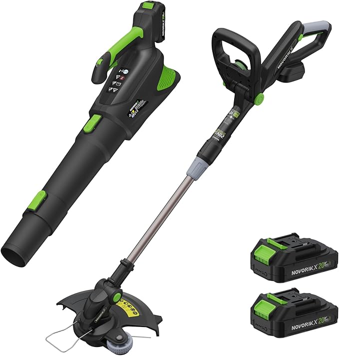 NovorikX 12'' Cordless String Trimmer & 350 CFM Leaf Blower Combo, 3 Batteries & Charger Included