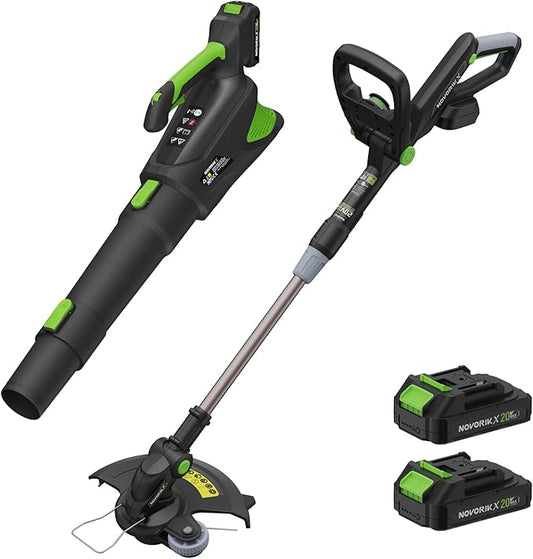 NovorikX 12'' Cordless String Trimmer & 350 CFM Leaf Blower Combo, 3 Batteries & Charger Included