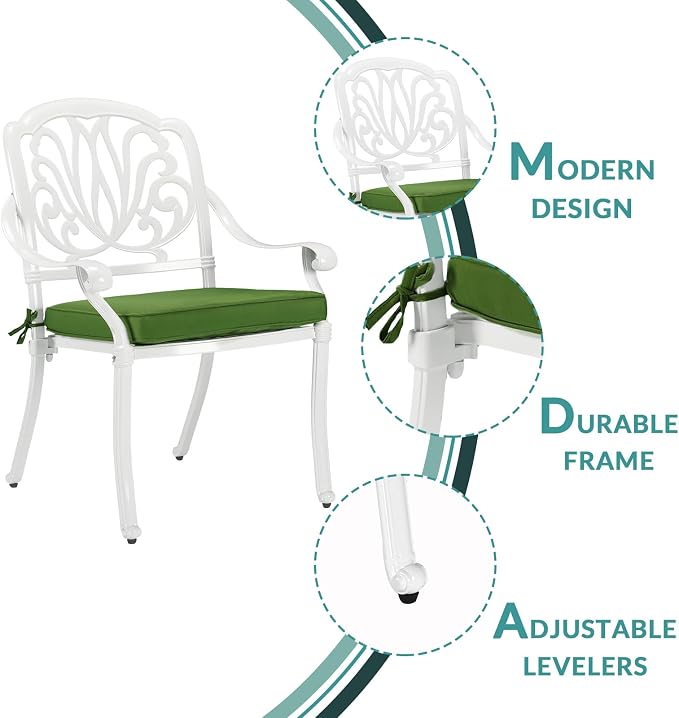 MEETWARM 9-Piece Outdoor Patio Dining Set- 8 Outdoor Dining Cushioned Chairs and 1 Oval Table with 2" Umbrella Hole, All Weather Cast Aluminum Patio Funiture Set for Backyard, White
