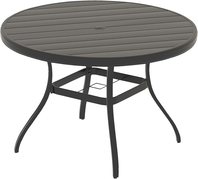 Round Patio Dining Table, 6-7 Seater, Black