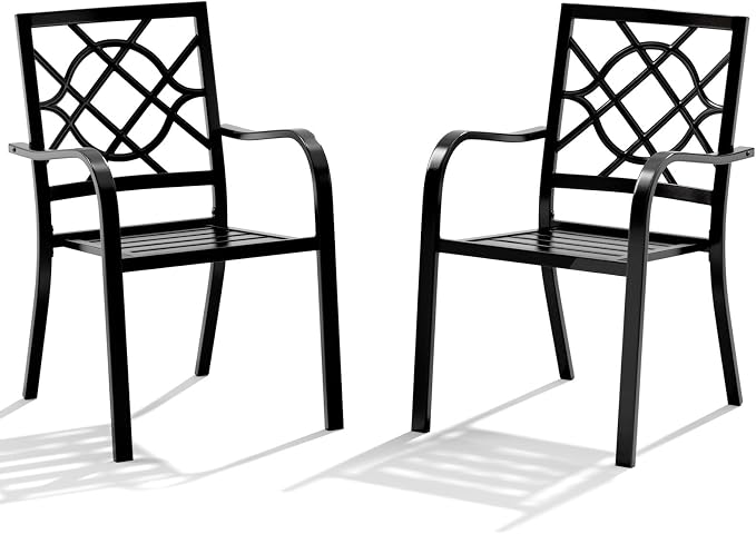 Oakcloud 2 Pieces Patio Wrought Iron Chairs, Metal Outdoor Dining Chair, Stackable Dining Chairs with Armrest for Garden Backyard, 300 LBs, Black