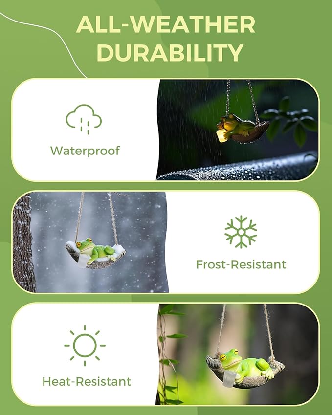 Solar Garden Frog Statue Sleeping in Hammock Resin Indoor Outdoor Lights Hanging Garden Frog Decor Mom Dad Gifts for Patio,Yard
