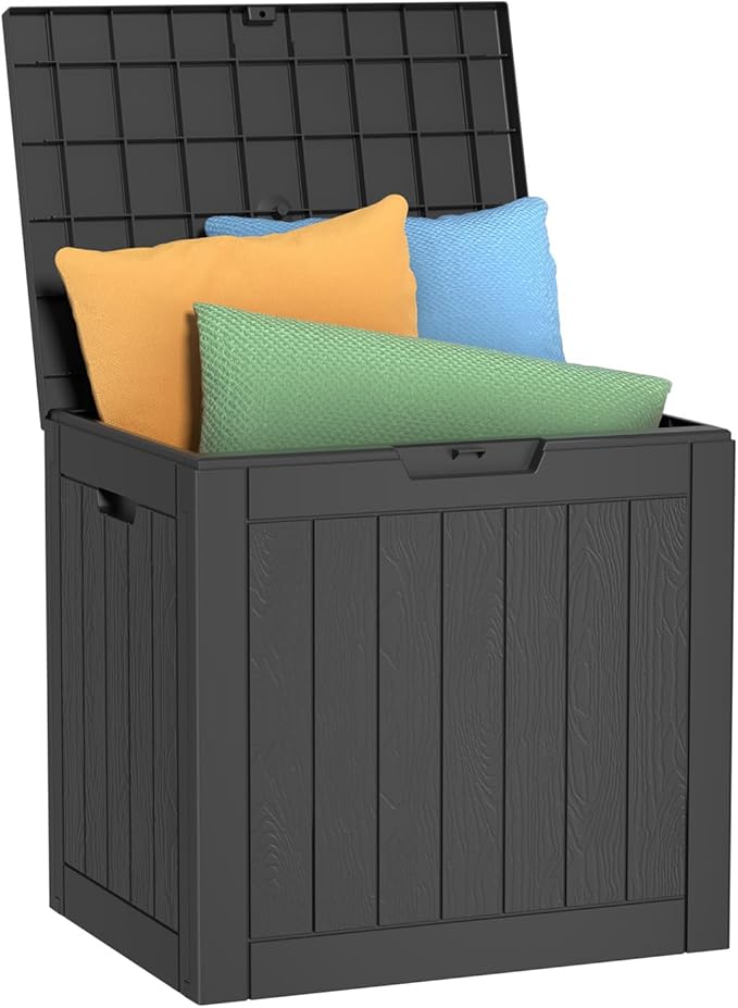 EasyUp 30 Gallon Outdoor Storage Box Waterproof, Resin Outdoor Deck Box, Deck Boxes for Garden Tools Equipment and Cushions (Black)