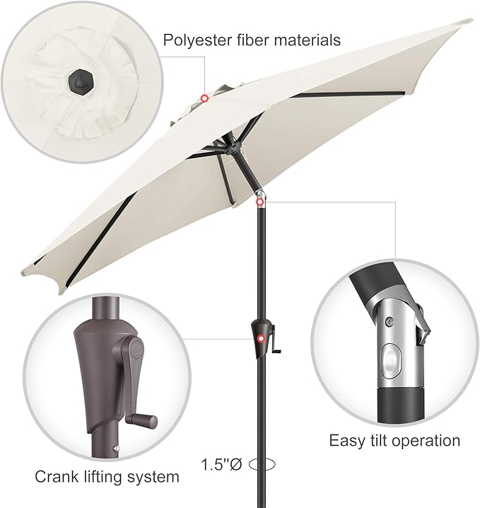 10FT Patio Umbrella Outdoor - Table Umbrella with 6 Sturdy Ribs, Market Umbrella with Push Button Tilt, UV Protection for Pool, Porch, Garden, Deck, Backyard (Ivory)