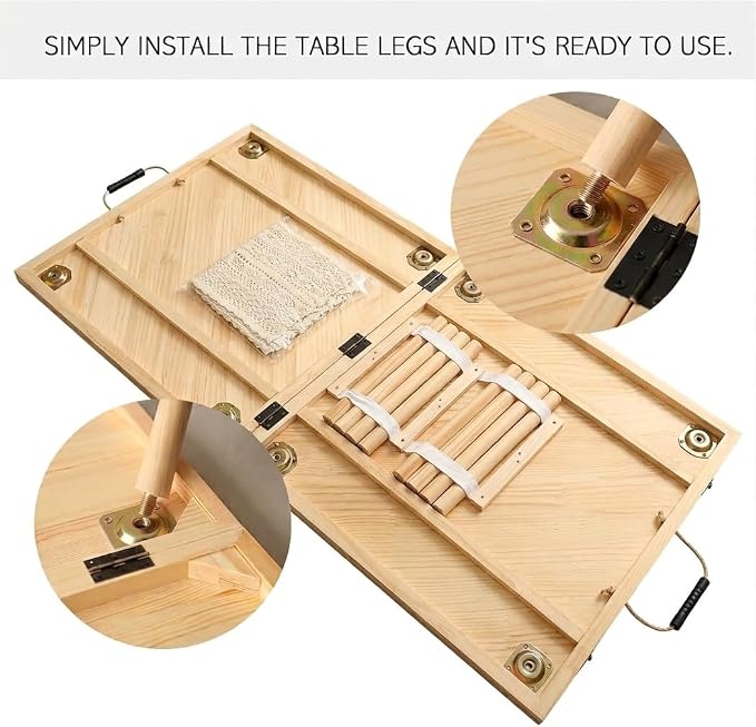 Folding Wood Picnic Table, Natural Pine, Portable with Carry Handle, Outdoor Dining