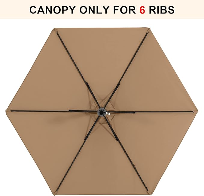 MASTERCANOPY Patio Umbrella 7.5 ft Replacement Canopy for 6 Ribs-Khaki Canopy Only