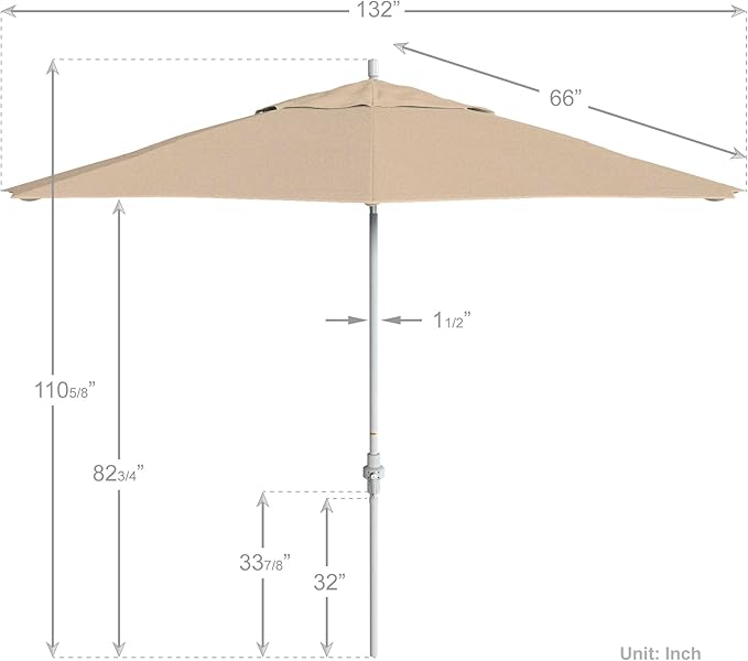 California Umbrella 11Ft Premium Patio Umbrella, Hand-Crank, Tilt-Collar, White Frame, Solution Dyed Beige Fabric