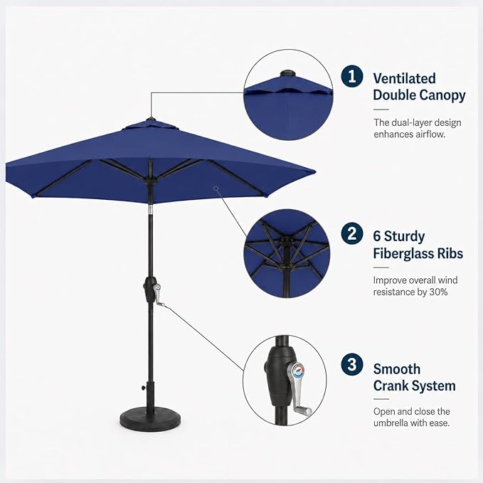 7.5ft Patio Umbrella, Outdoor Table Market Umbrella with Smooth Crank Lift, 6 Windproof Fiberglass Ribs, UPF50+ UV Protection for Deck, Pool, Garden and Backyard