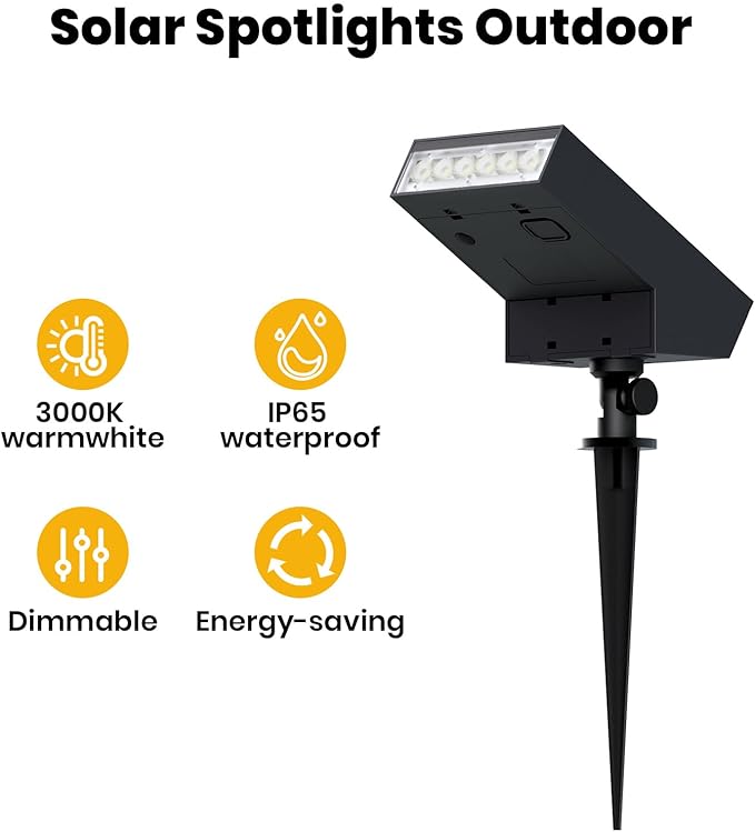 SOTTLOT Solar Pathway Lights Outdoor, Dimmable Solar Spot Light IP65 Waterproof, 500LM 3000K Solars Outdoor Lighting for Walkway Landscape Lawn Yard