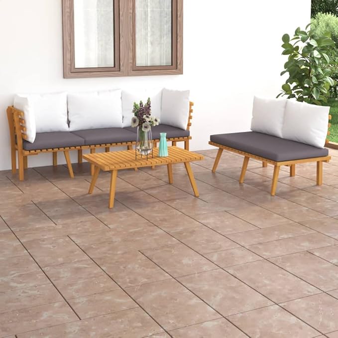 Patio Lounge Set with Cushions,Patio Furniture Sets,Patio Conversation Sets,Outdoor Furniture Sets,for Garden,Backyard,Outdoor,5 Piece Solid Acacia Wood