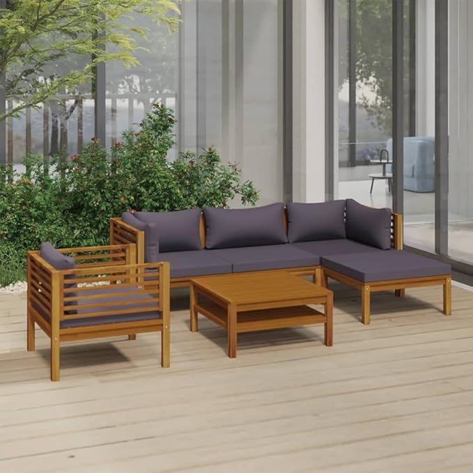 Patio Lounge Set with Cushion,Patio Furniture Sets,Patio Conversation Sets,Outdoor Furniture Sets,for Garden,Backyard,Outdoor,6 Piece Solid Acacia Wood