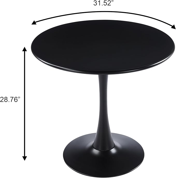 LeisureMod Bello 31" Round Outdoor Dining Table, Modern Black Metal Patio Bistro Table with Pedestal Base, Weather-Resistant Accent Table for Balcony, Garden, Deck, Backyard & Cafe, Black