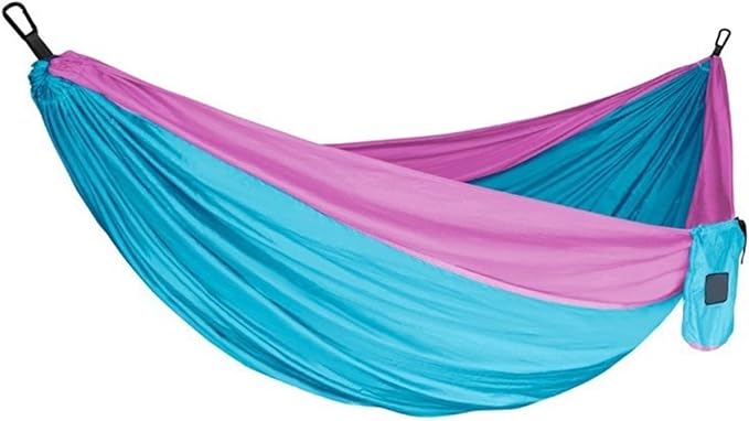 Portable Fabric Single and Double Size Outdoor Camping Hiking Garden Hammock(Single Blue Pink)