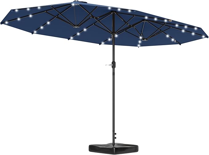 Outsunny 14.4ft Large Patio Umbrella with 36 Solar LED Lights, Double Sided Outdoor Umbrella with Base Included