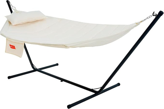 Lazy Daze Hammocks Hammock with Stand for Outside, Quilted Hammock with Detachable Pillow, Tool-Free Assembly, 450lb Capacity for Backyard, Patio, Natural