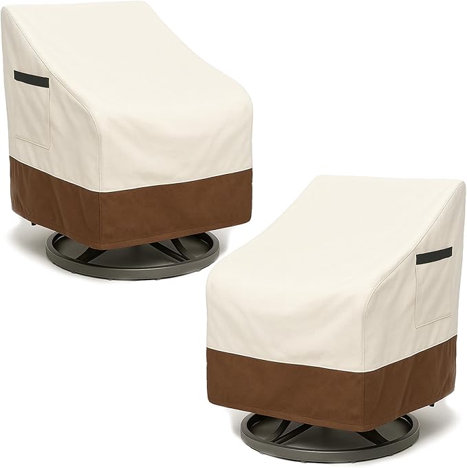 Outdoor Patio Chair Covers Waterproof, 28W x 33D x 38.5H inches Weather Resistant Patio Furniture Cover All-Weather Protection Heavy Duty 600D 2-Pack Beige and Brown