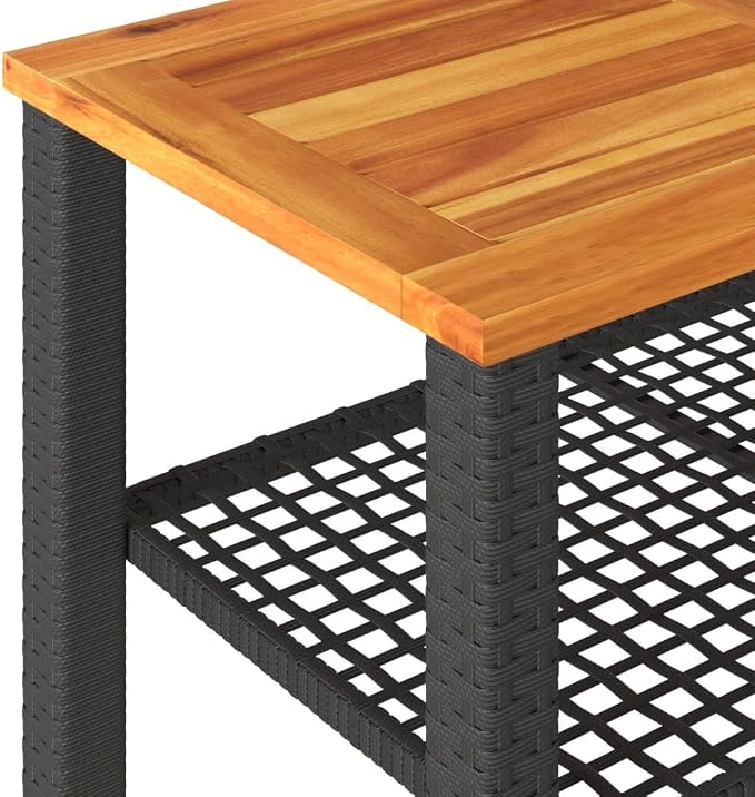 Modern Outdoor Dining Table for Garden with Steel Frame and Weather Resistant Patio Side Table in Black and Brown