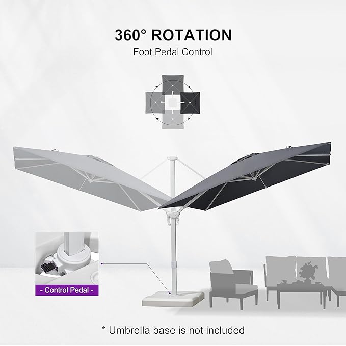 PURPLE LEAF 9 FT Patio Umbrella White Cantilever Umbrella Aluminum Square Outdoor Offset Umbrella Hanging Windproof with 360° Rotation for Garden Deck Pool, Light Grey