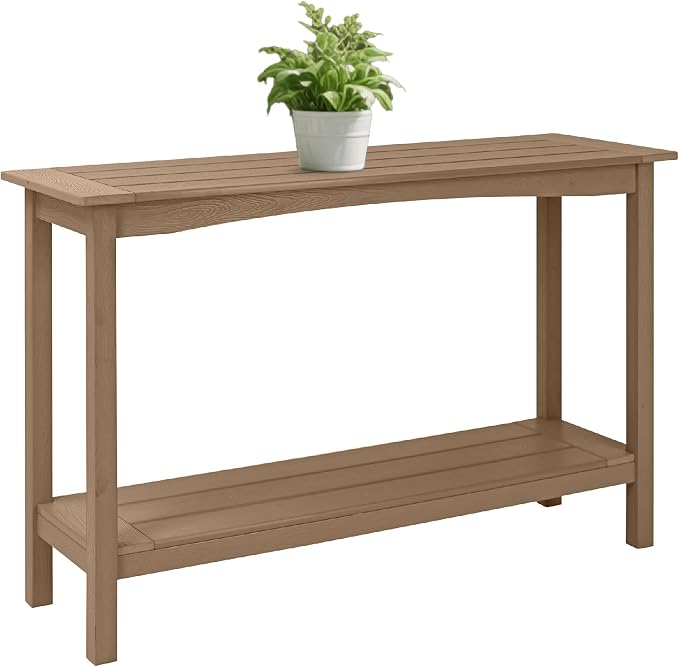 Weatherproof HIPS Outdoor Console Table, 48'' 2-Shelf Side Table Indoor/Outdoor Use, Multifunctional Buffet Table Bar Storage Organizer for Entryway, Patio, Outside Plant Stand Table, Brown