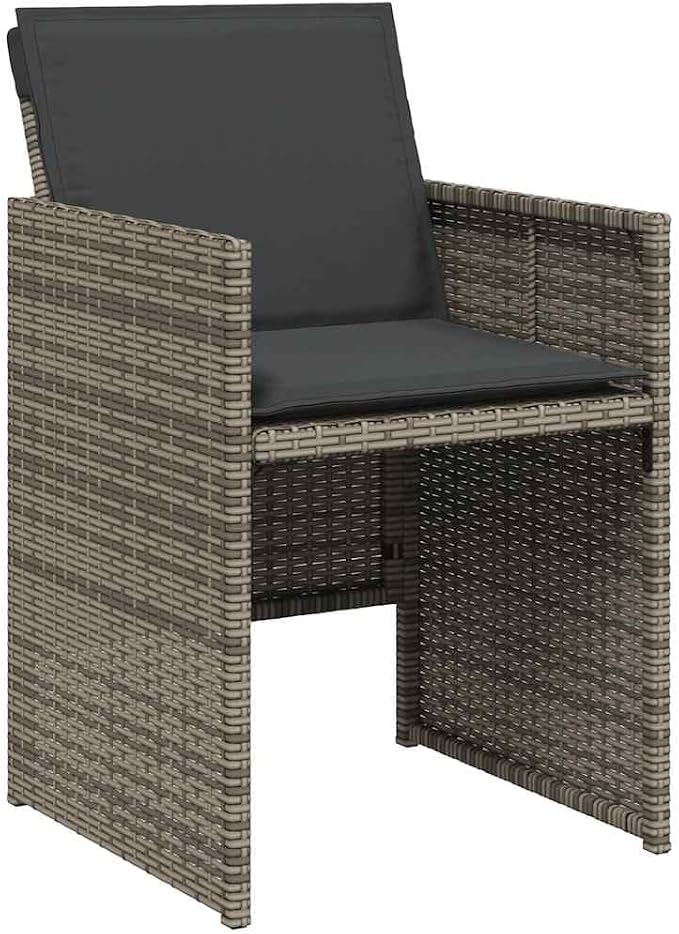 11 Piece Patio Dining Set with Cushions Gray Poly Rattan Outdoor Table and 10 Chairs for Garden Backyard Deck, Folding Chairs, Tempered Glass Top, UV-Proof, Max Load 242.5 lb Per Seat