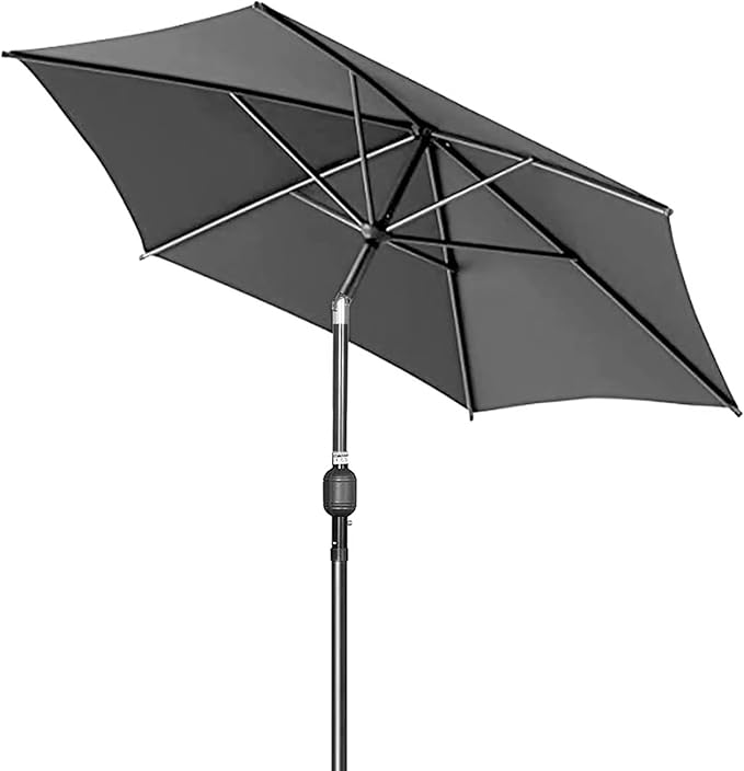 7 ft Black Patio Umbrella, Heavy-Duty Round Outdoor Market Table Patio Umbrella Parasol w/Steel Pole, Tilt Table Umbrella for Pool, Deck & Yard