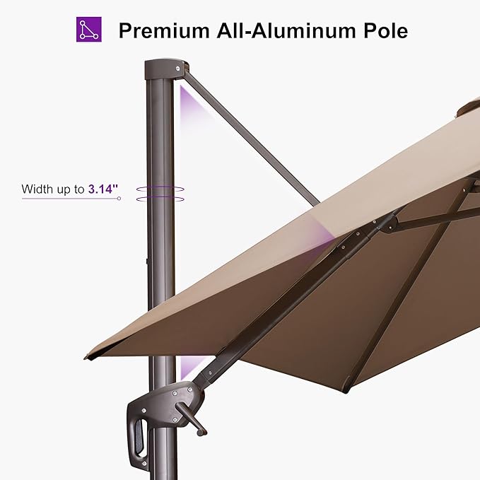 PURPLE LEAF 10' X 13' Patio Cantilever Umbrella with Base Rectangle Umbrella Outdoor with Aluminum Offset Antique Bronze Hanging and 360° Rotation for Pool Garden Deck Patio, Taupe