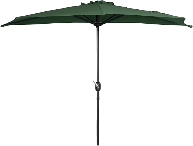 WO Home Furniture 9 ft Half Market Outdoor Umbrella With Sturdy Half Base included, Polyester Canopy, All Weather and UV Resistant for your Patio, Awning, Window, Garden, Balcony, Dark Green