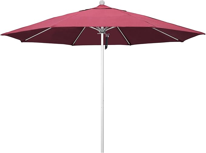California Umbrella 11Ft Commercial Grade Sunbrella Fabric Market Umbrella, Pulley Lift, Aluminum/Fiberglass, 2mm pole wall, Silver Frame, Hot Pink Fabric