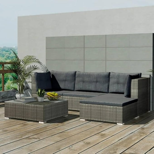 5 Piece Patio Lounge Set with Cushions, Patio Conversation Set Porch Furniture Set Outdoor Dining Sets Outdoor Sofa Sets for Poolside Negotiation Area Exhibition Piazza Poly Rattan Gray