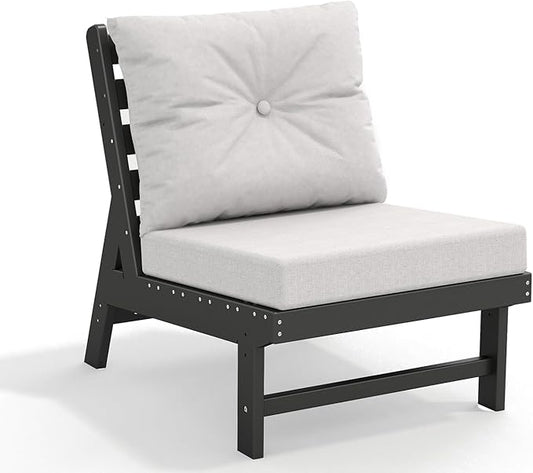 GREENVINES Outdoor-Couch | HDPE Plastic | Patio Sectional Conversation Sets | All Weather Couches | Armless Single Sofa | for Porch Deck Lawn | Black Frame Light Gray Cushion